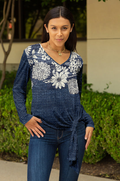 Twisted Hem Tie Tunic-Black White