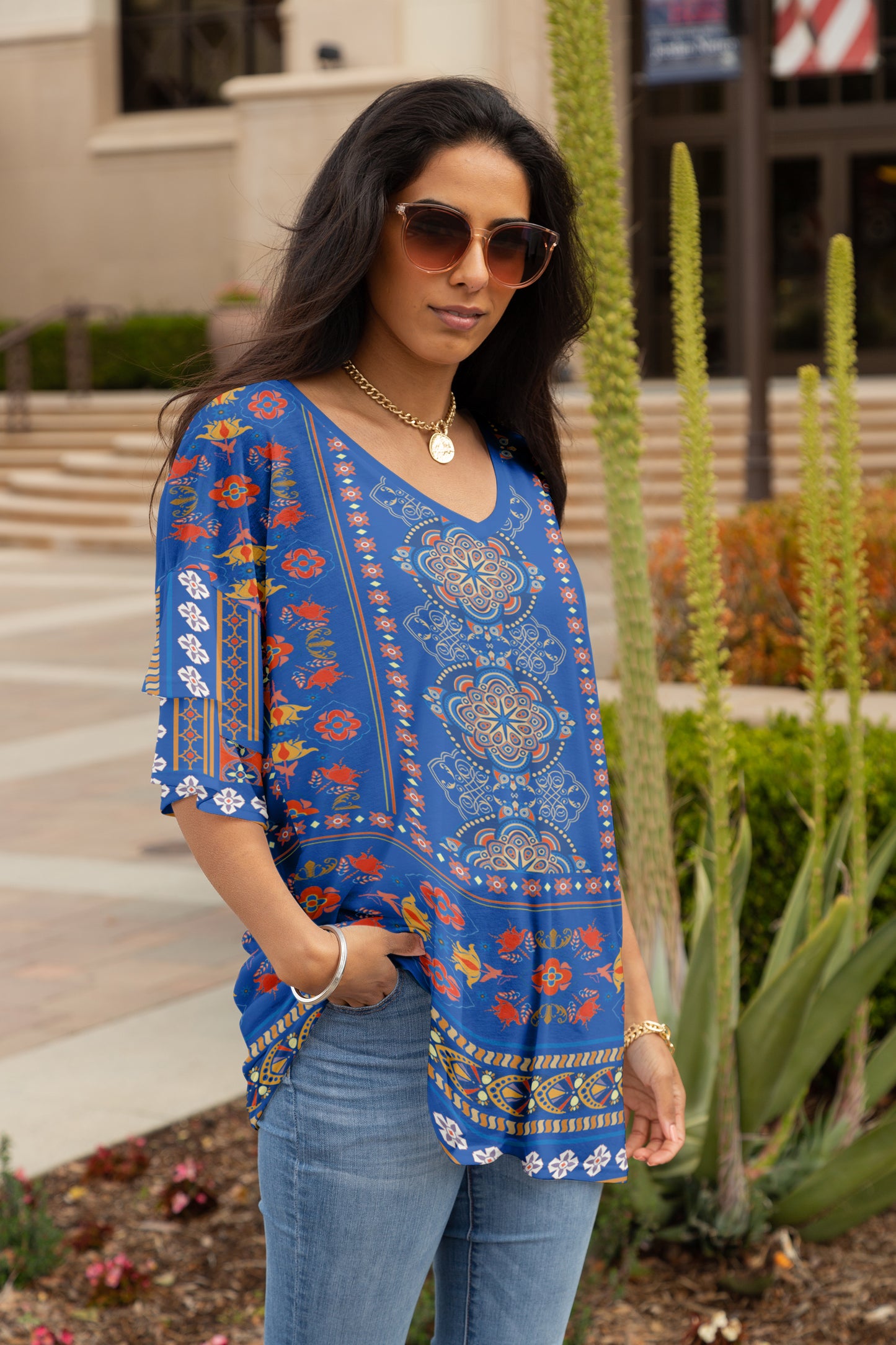 Oversized Flattering Tunic- Purple Multi Colors  Vintage