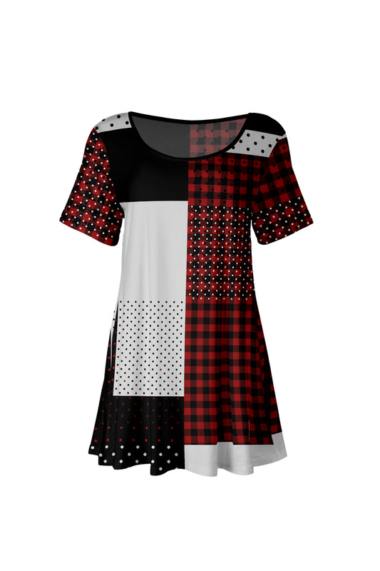 Flowy ,Comfortable Tunic-Red Multi Plaids