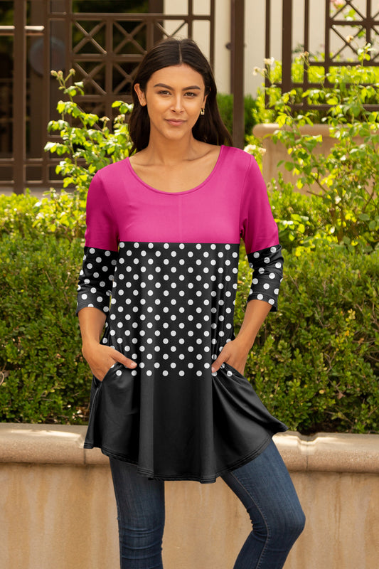 Long Sleeves Tunic-Pink Black