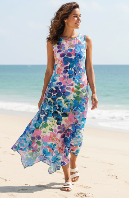 Bold Print Handkerchief Maxi Dress-Blue Multi