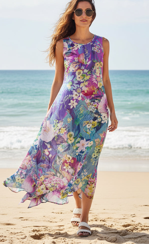 Bold Print Handkerchief Maxi Dress-Blue Multi