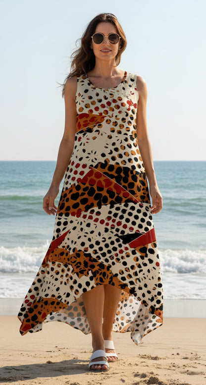 Bold Print Handkerchief Maxi Dress-Blue Multi
