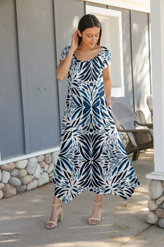 Beautiful Printed Women's Maxi Dress-LKD2500340 Navy White