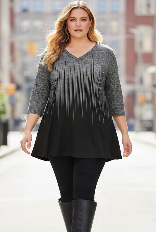 Classic Notch Neck Tunic Black & Heather Gray Gradient