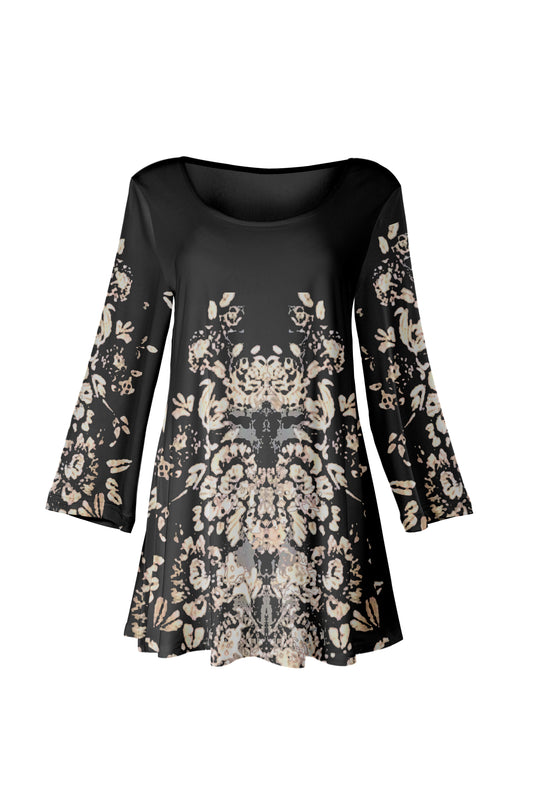 Long-Sleeve Scoop Neck Tunic-Black Gold Vintage