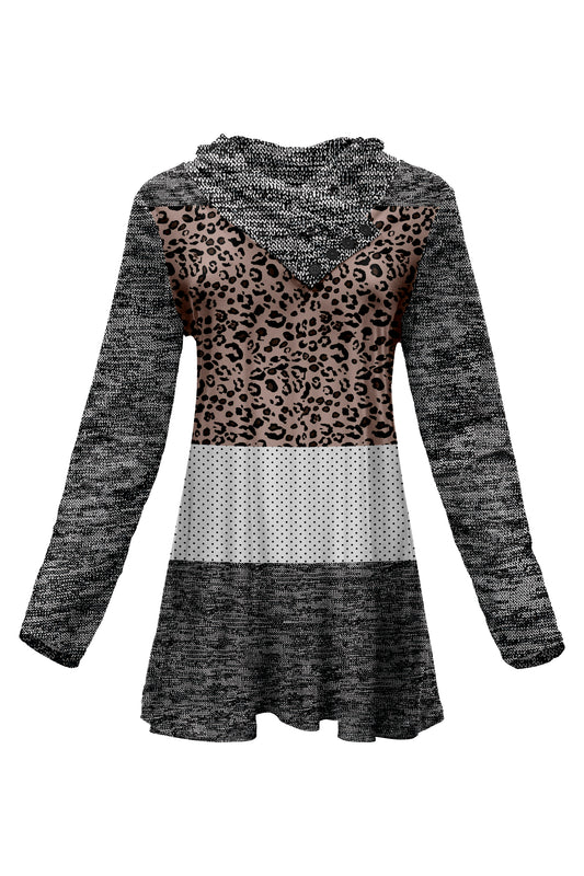 Classic Cowl Neck Tunic-Grey White Animal Patched