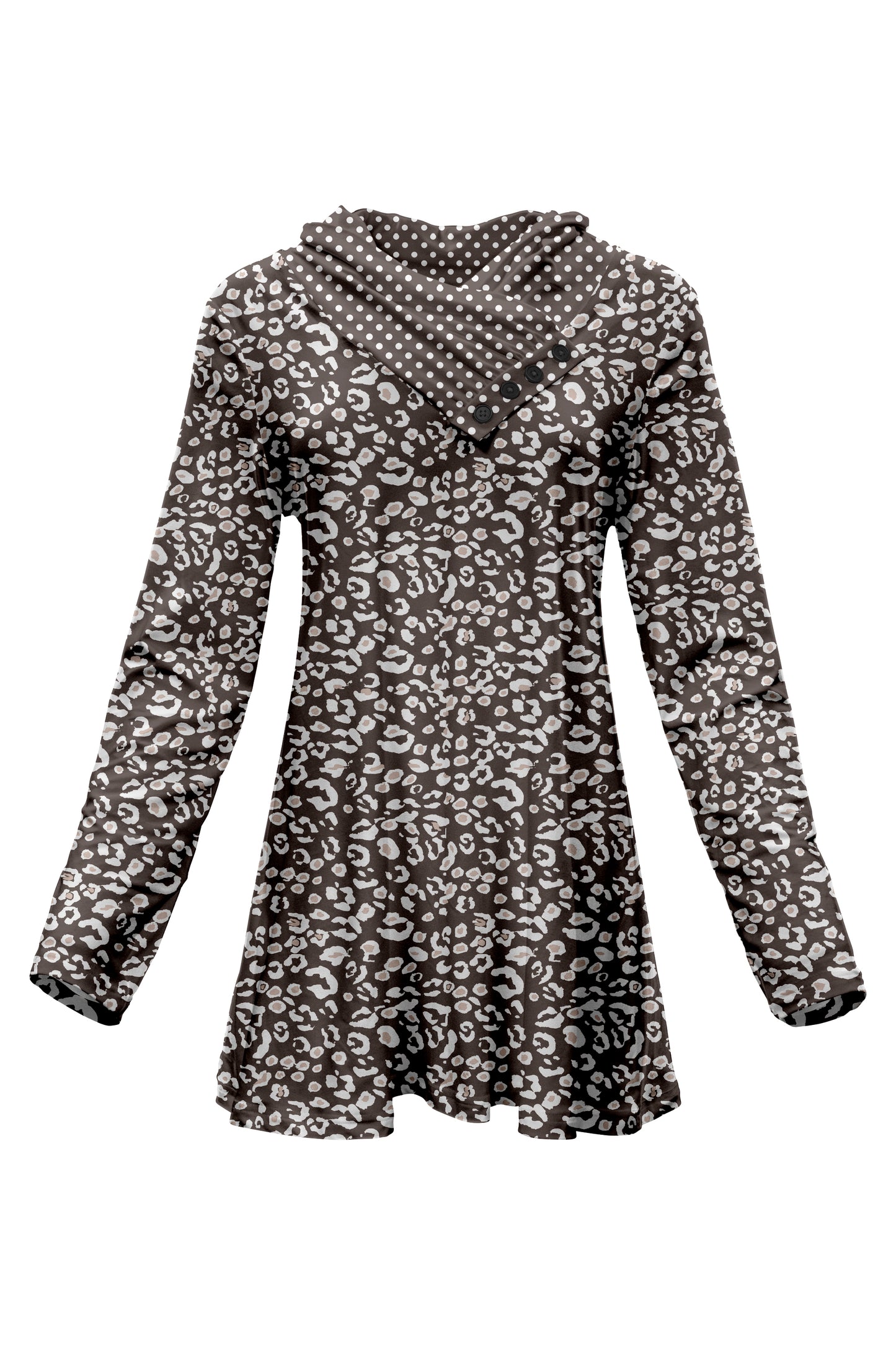 Classic Cowl Neck Tunic-Black White Fixed Floral