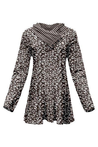 Classic Cowl Neck Tunic-Black White Fixed Floral