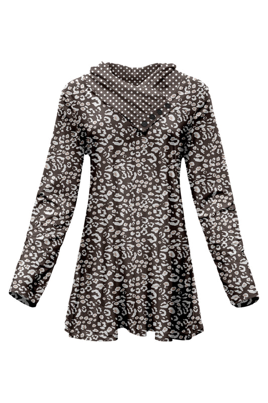 Classic Cowl Neck Tunic-Brown Animal Dots