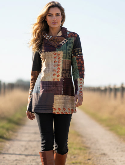 Classic Cowl Neck Tunic-Brown Gold