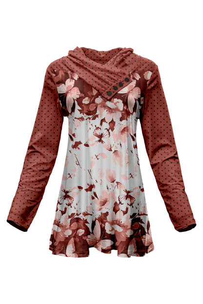 Classic Cowl Neck Tunic-Black White Fixed Floral