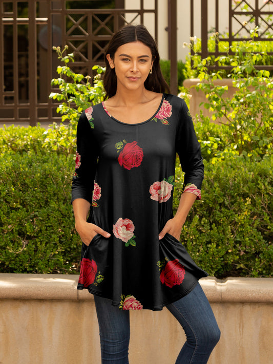Long Sleeves Tunic-Black Rose