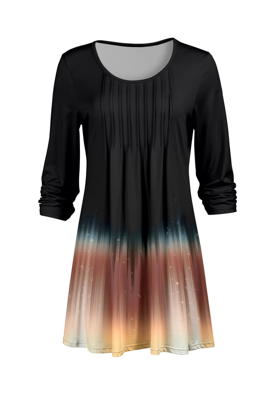 Elegant Pleated Front Tunic-Black Brown