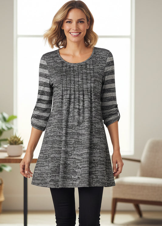Elegant Pleated Front Tunic-Grey