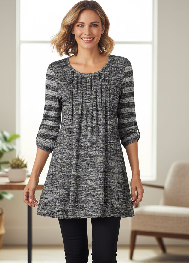 Elegant Pleated Front Tunic-Blue Yellow