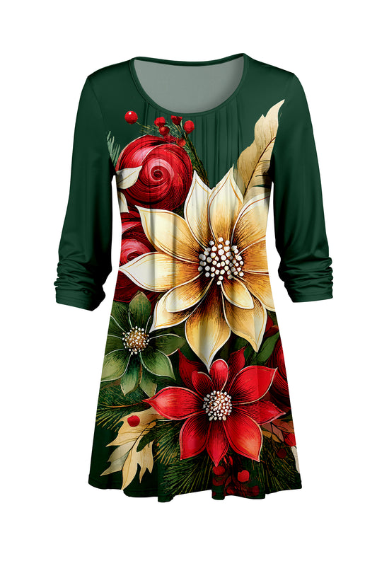 Elegant Pleated Front Tunic-Green Multi