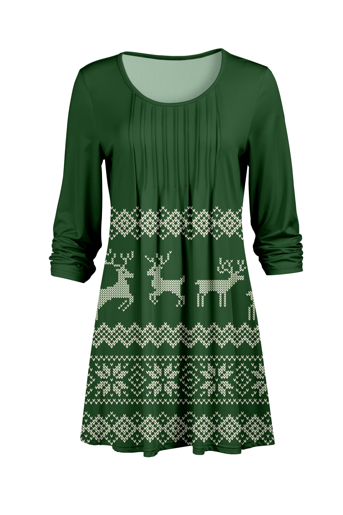 Elegant Pleated Front Tunic-Green Multi