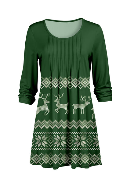 Elegant Pleated Front Tunic-Green Multi