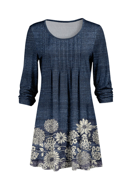 Elegant Pleated Front Tunic-Green Multi