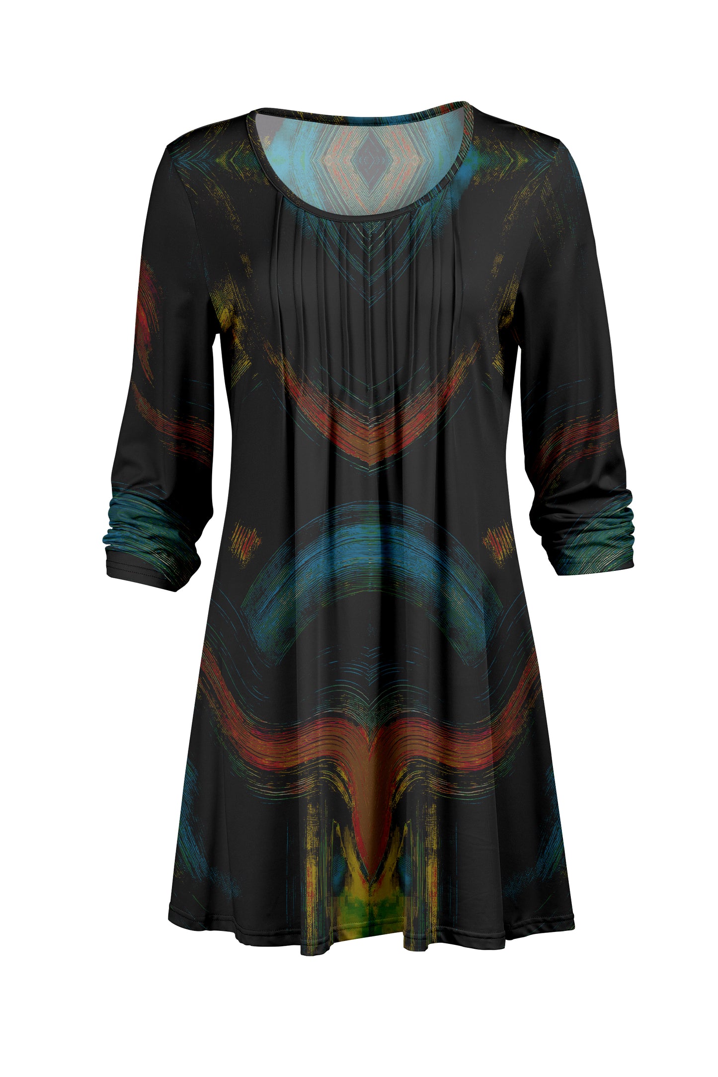 Elegant Pleated Front Tunic-Green Multi