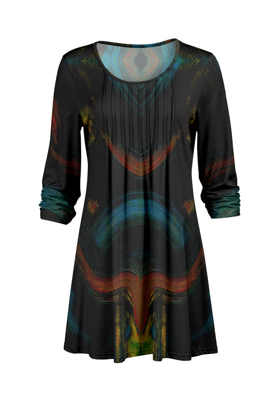 Elegant Pleated Front Tunic-Black, Teal Rust