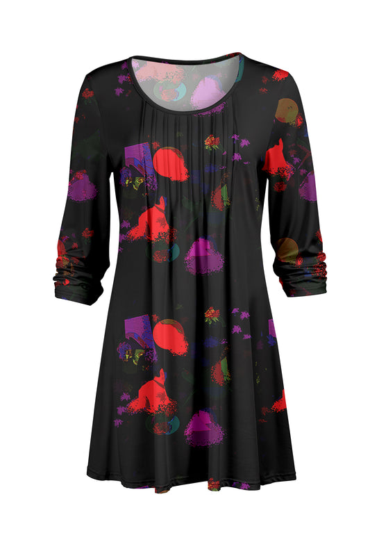 Elegant Pleated Front Tunic-Black Red