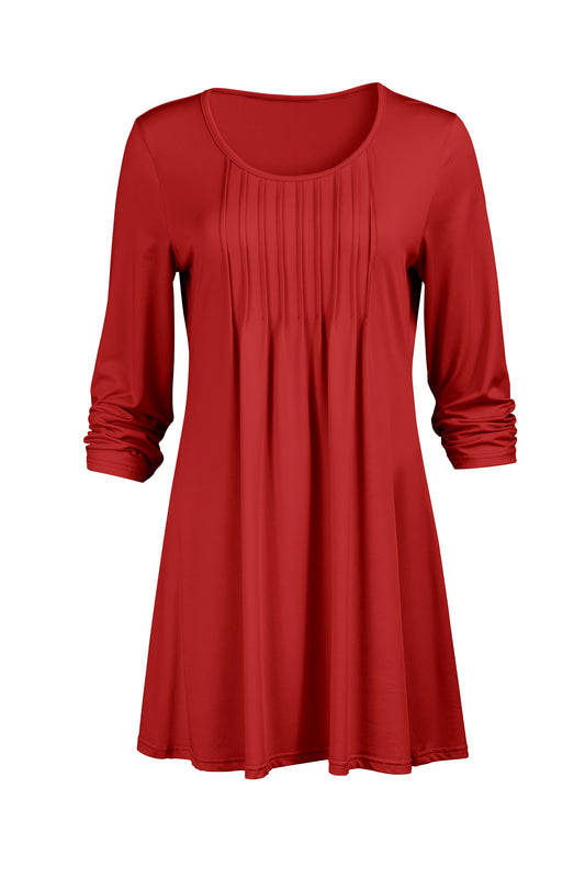 Elegant Pleated Front Tunic-Red