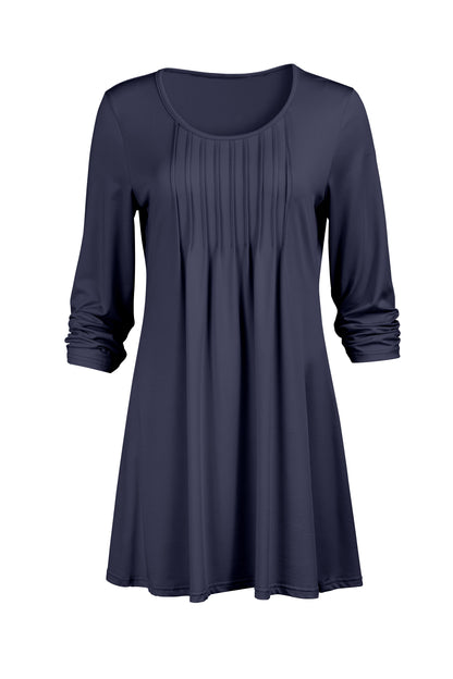 Elegant Pleated Front Tunic-Yellow Black Turquoise Abstract