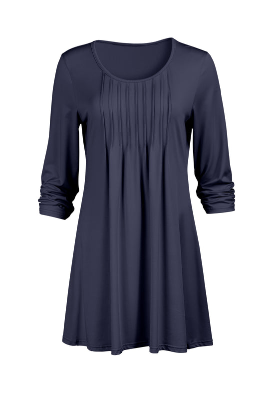 Elegant Pleated Front Tunic-Navy