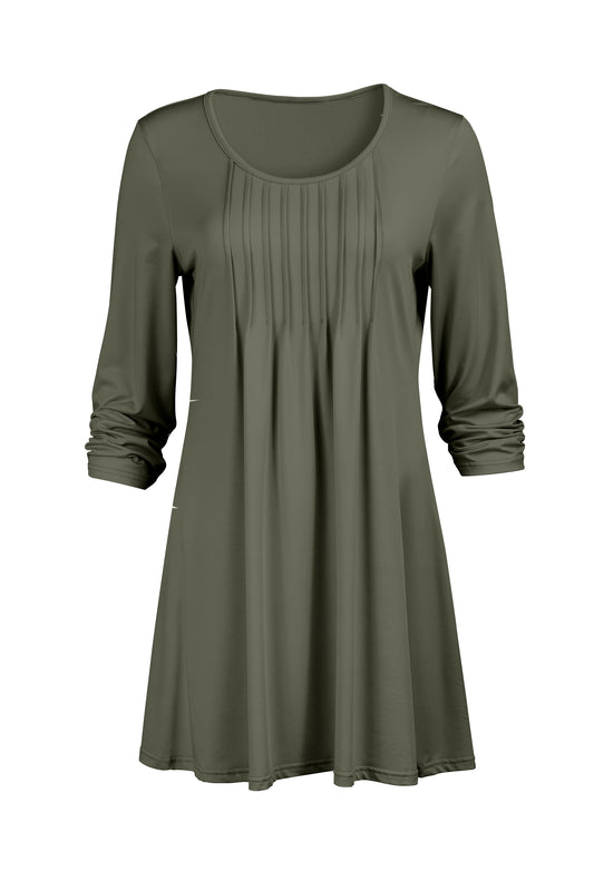 Elegant Pleated Front Tunic-Olive