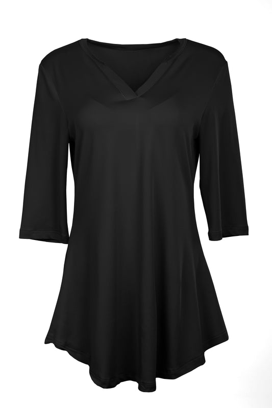 Soft V-Neck 3/4 Sleeve Tunic-Black