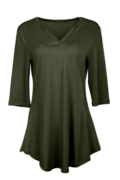 Soft V-Neck 3/4 Sleeve Tunic-Black