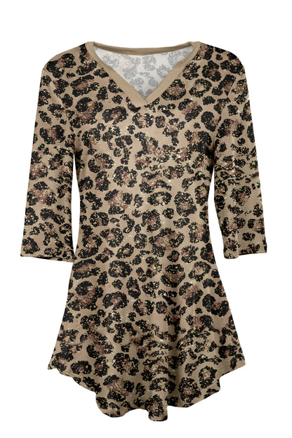 Soft V-Neck 3/4 Sleeve Tunic-Black
