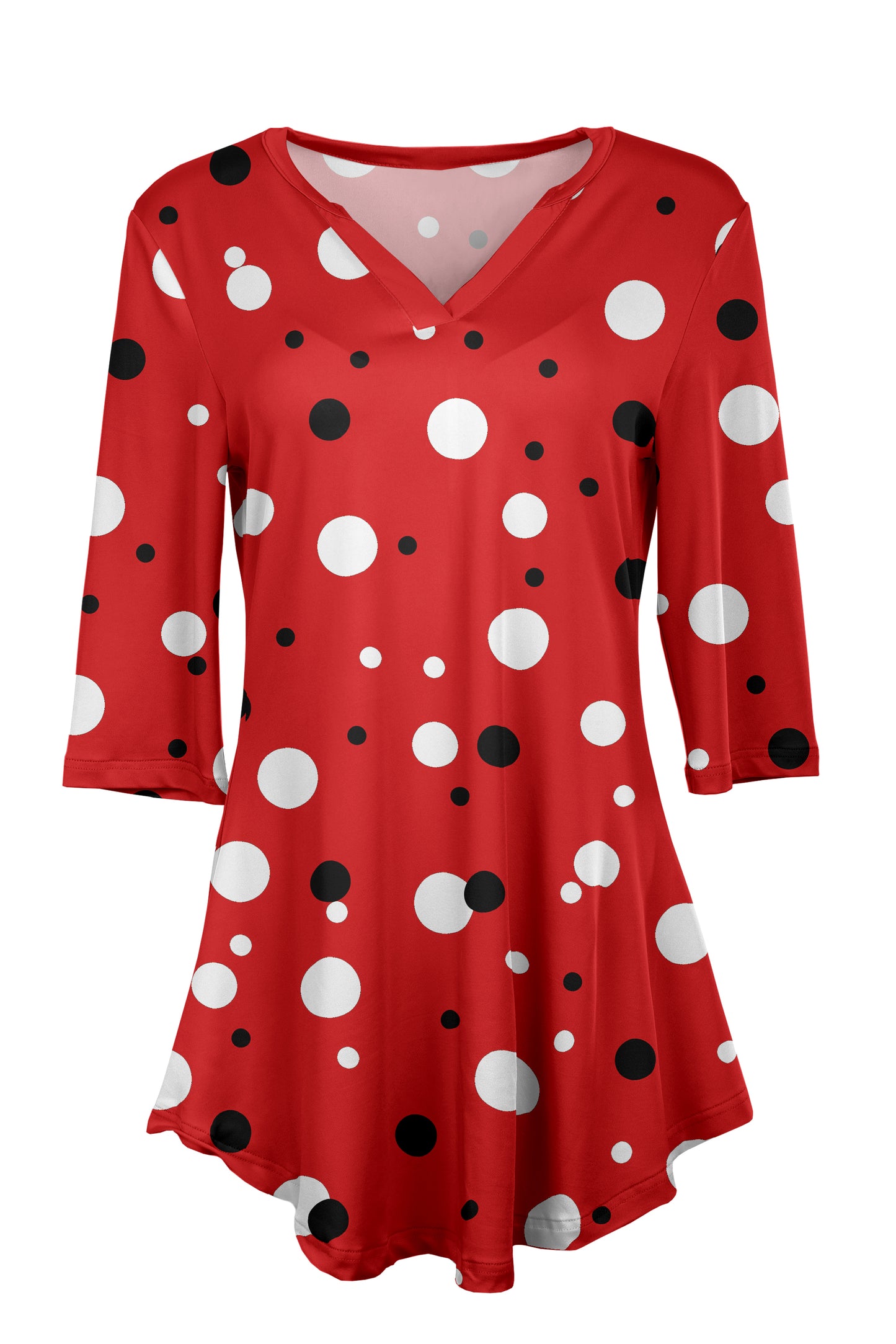 Soft V-Neck 3/4 Sleeve Tunic-Red White