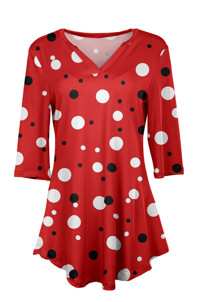 Soft V-Neck 3/4 Sleeve Tunic-Red White