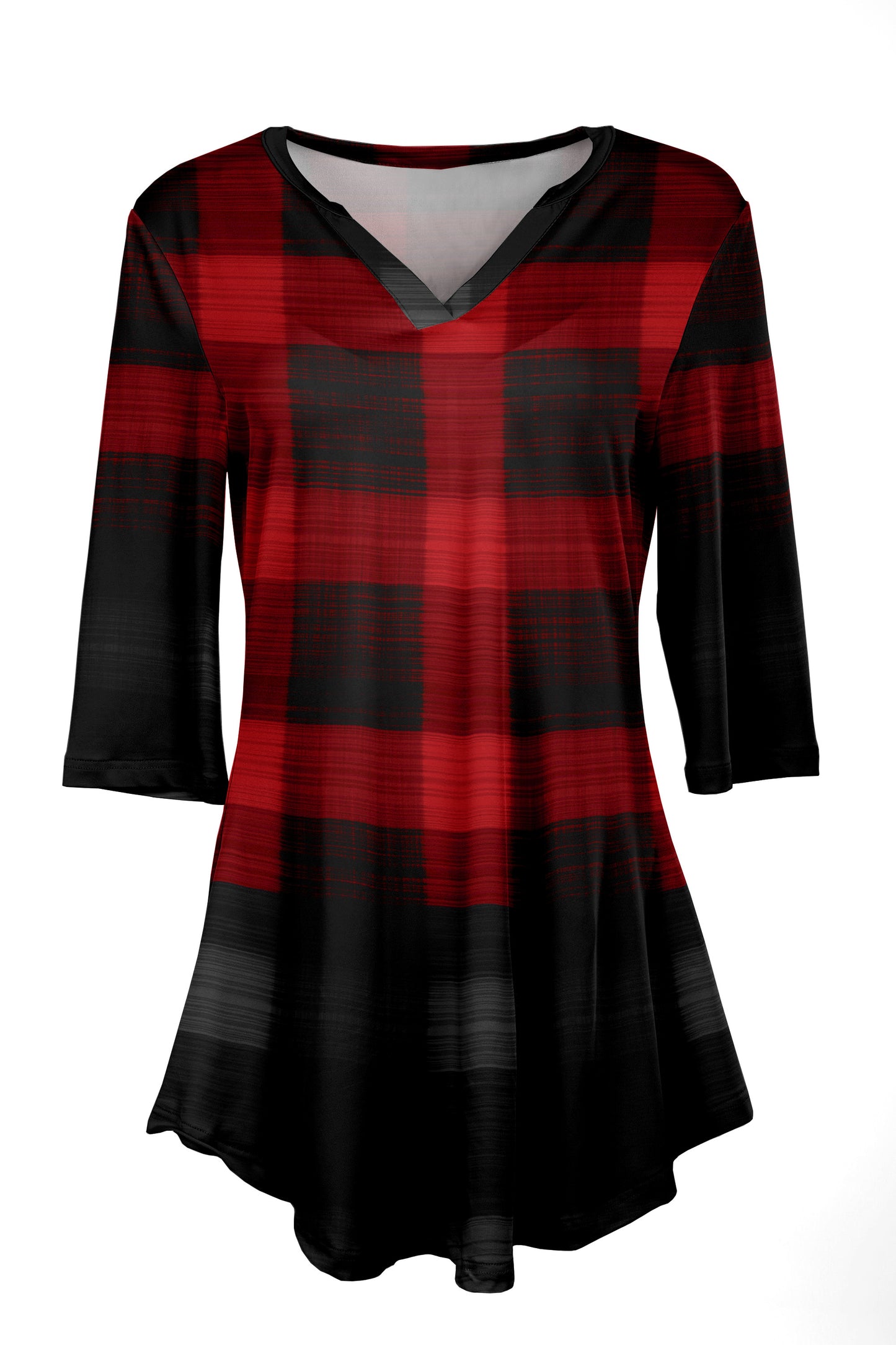 Soft V-Neck 3/4 Sleeve Tunic-Red White