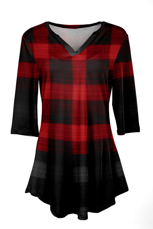 Soft V-Neck 3/4 Sleeve Tunic-Black Red