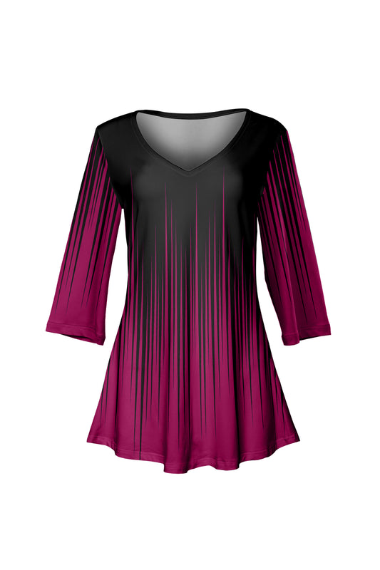 Soft V-Neck 3/4 Sleeve Tunic-Black Pink