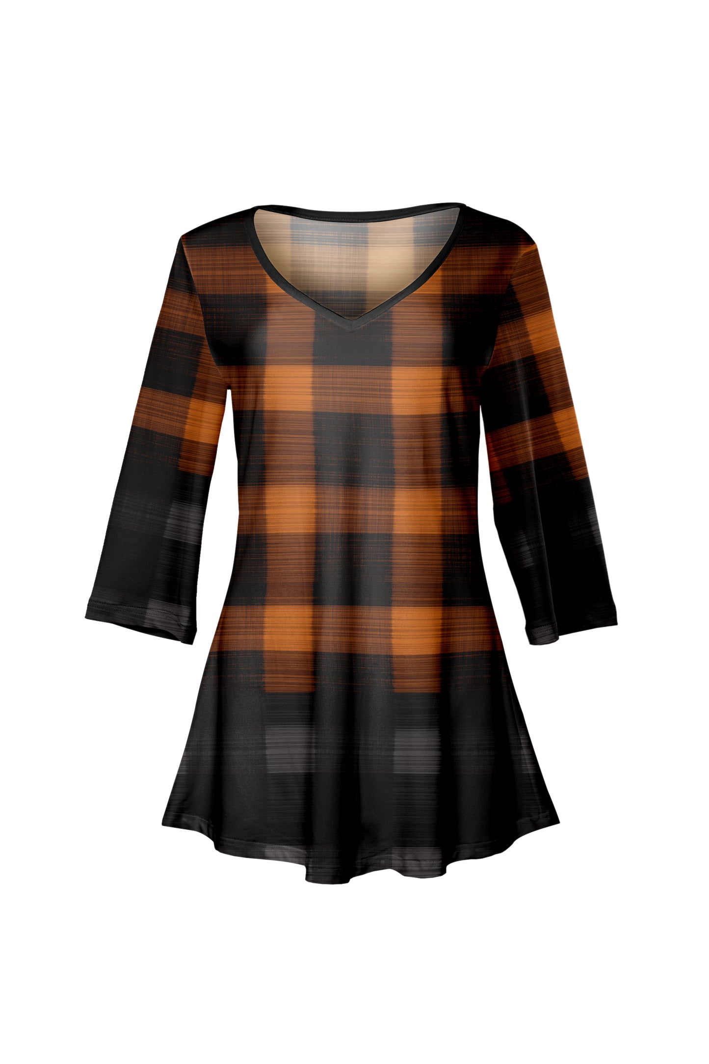 Soft V-Neck 3/4 Sleeve Tunic-Black White Rose