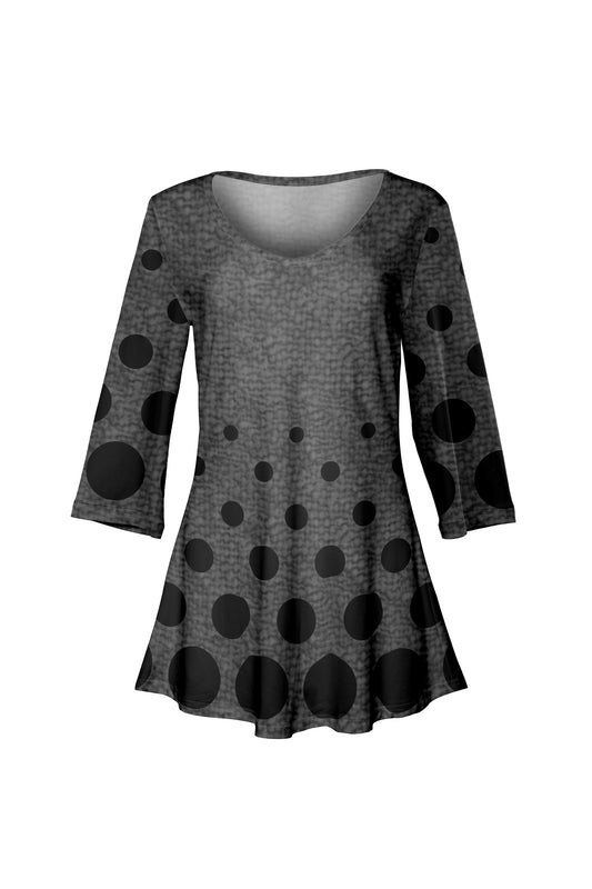 V-collar Tunic-Grey Black Dots