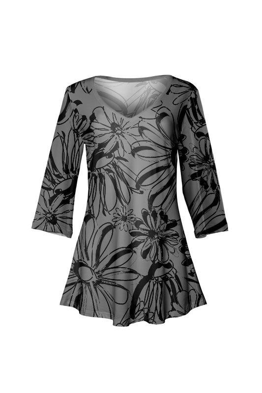 V-Collar Tunic-Grey Black