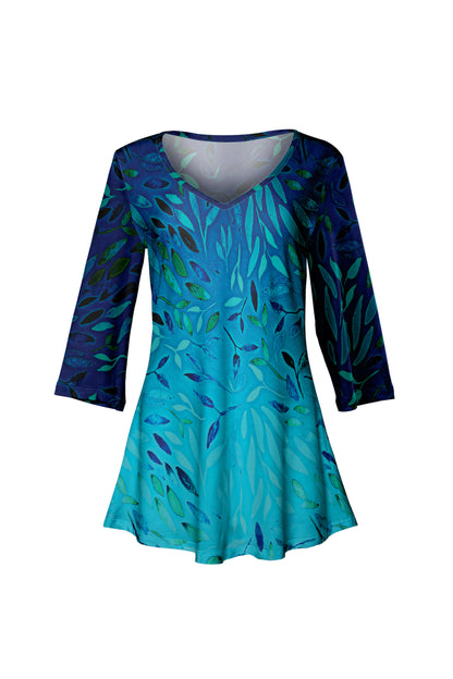 Soft V-Neck 3/4 Sleeve Tunic-Black Gold