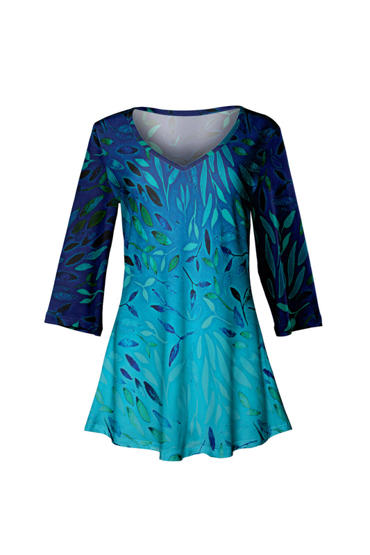 Soft V-Neck 3/4 Sleeve Tunic-Teal Blue