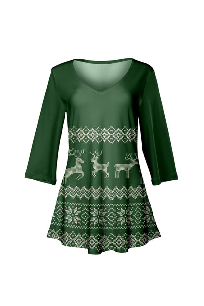 Soft V-Neck 3/4 Sleeve Tunic-Black Gold