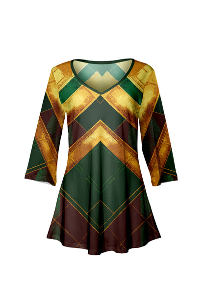 Soft V-Neck 3/4 Sleeve Tunic-Black Gold