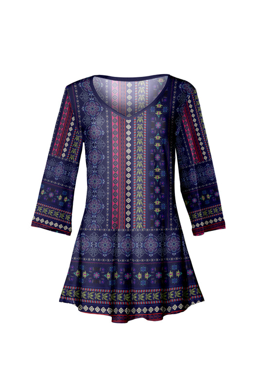 V-Collar Tunic-Purple Multi