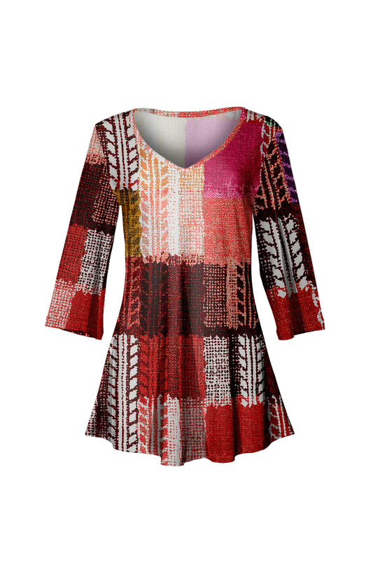 V-Collar Tunic-Red Multi