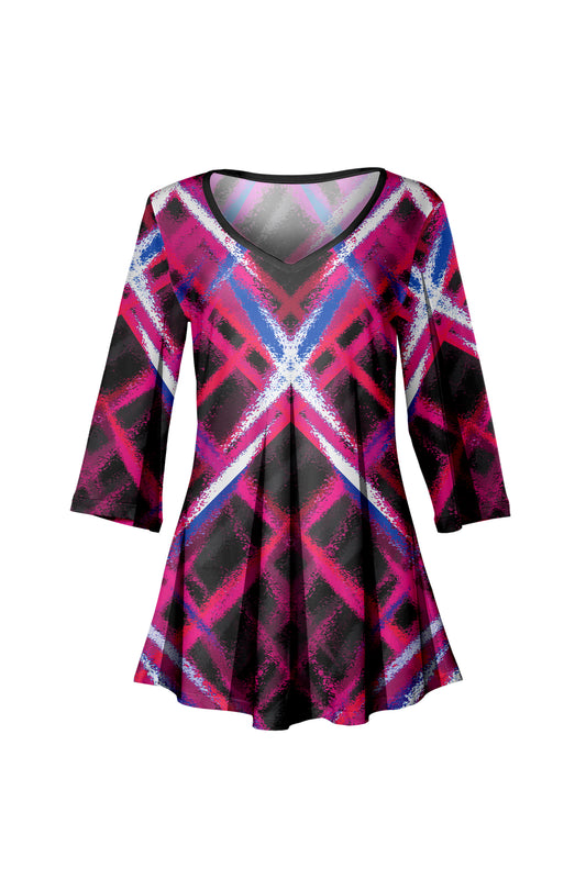 Soft V-Neck 3/4 Sleeve Tunic-Pink Multi