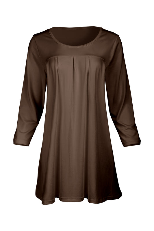 Elegant Front-Pleat Tunic-Brown